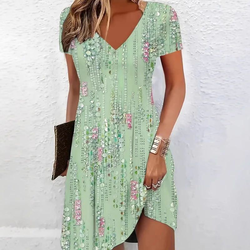 Women's Casual 3D Floral Printed V-neck Casual Dress