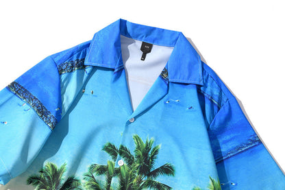 3D Beach Print Casual Short-Sleeved Shirt
