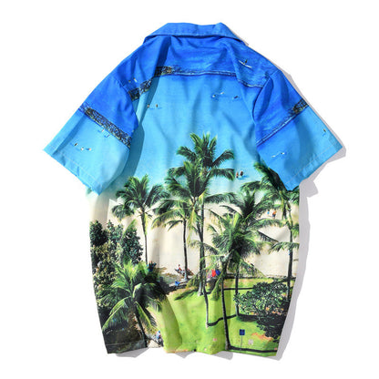3D Beach Print Casual Short-Sleeved Shirt