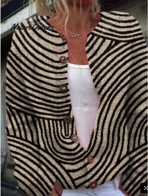 Autumn And Winter Floral Cardigan Round Neck Top