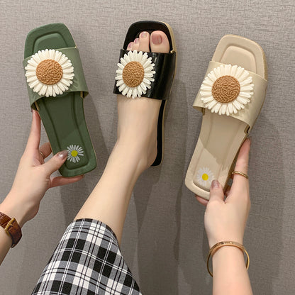 Beach Flower Sandals And Slippers Women Go Out In Summer To Wear Fashion Small Wrinkle Chrysanthemum Ins Tide Summer Sandals