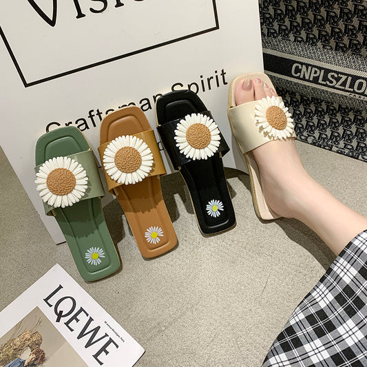Beach Flower Sandals And Slippers Women Go Out In Summer To Wear Fashion Small Wrinkle Chrysanthemum Ins Tide Summer Sandals
