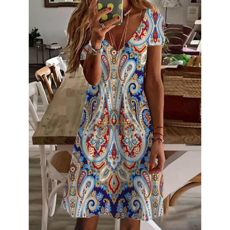 Women's Casual 3D Floral Printed V-neck Casual Dress