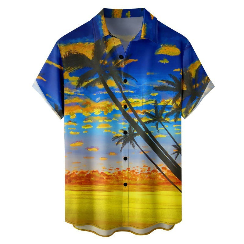 European And American 3D Digital Printing Shirt Hawaiian Casual
