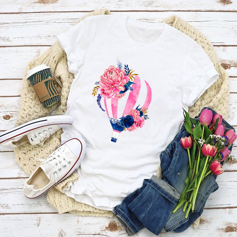 Floral print ladies short sleeve