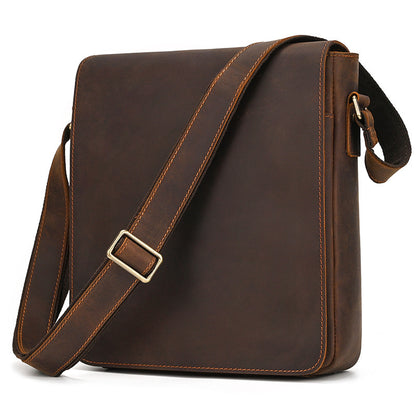 First Layer Cowhide Flip Shoulder Men's Leather Shoulder Bag Crazy Horse Leather Crossbody Bag