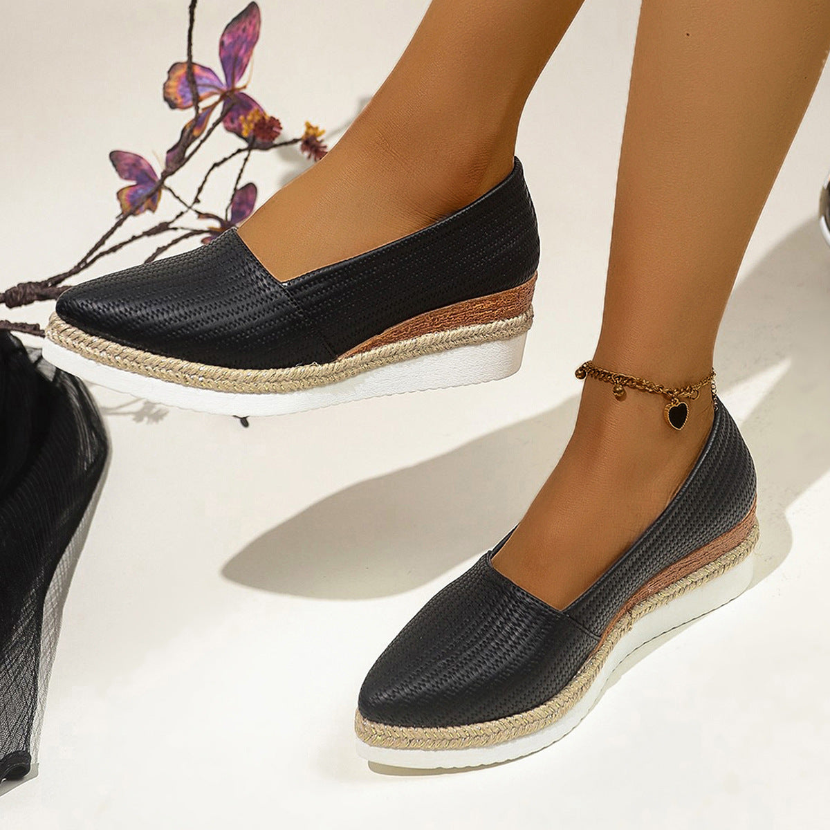 Plus Size Woven Hemp Rope Pointed Women's Shoes