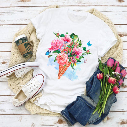 Floral print ladies short sleeve