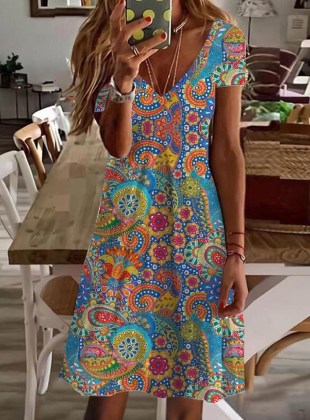 Women's Casual 3D Floral Printed V-neck Casual Dress