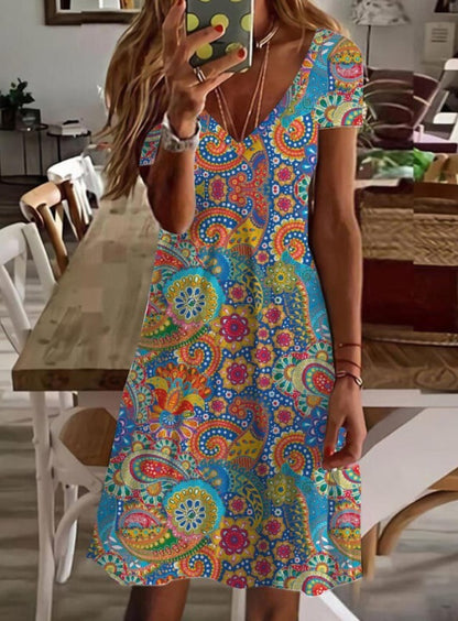 Women's Casual 3D Floral Printed V-neck Casual Dress