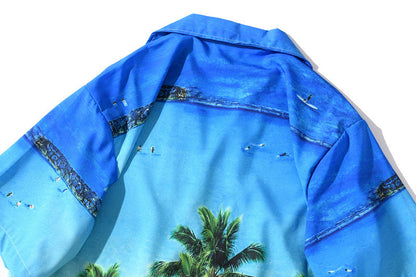 3D Beach Print Casual Short-Sleeved Shirt