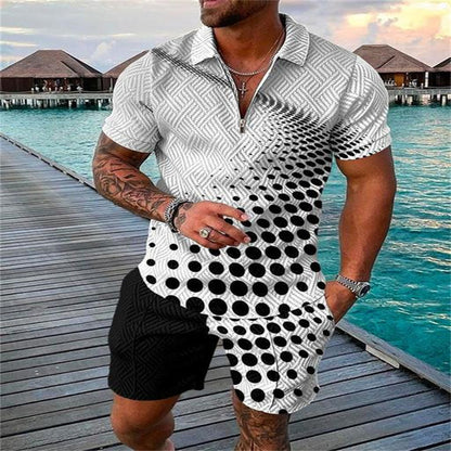 Zipper Polo Shirt Suit Men's Casual 3D