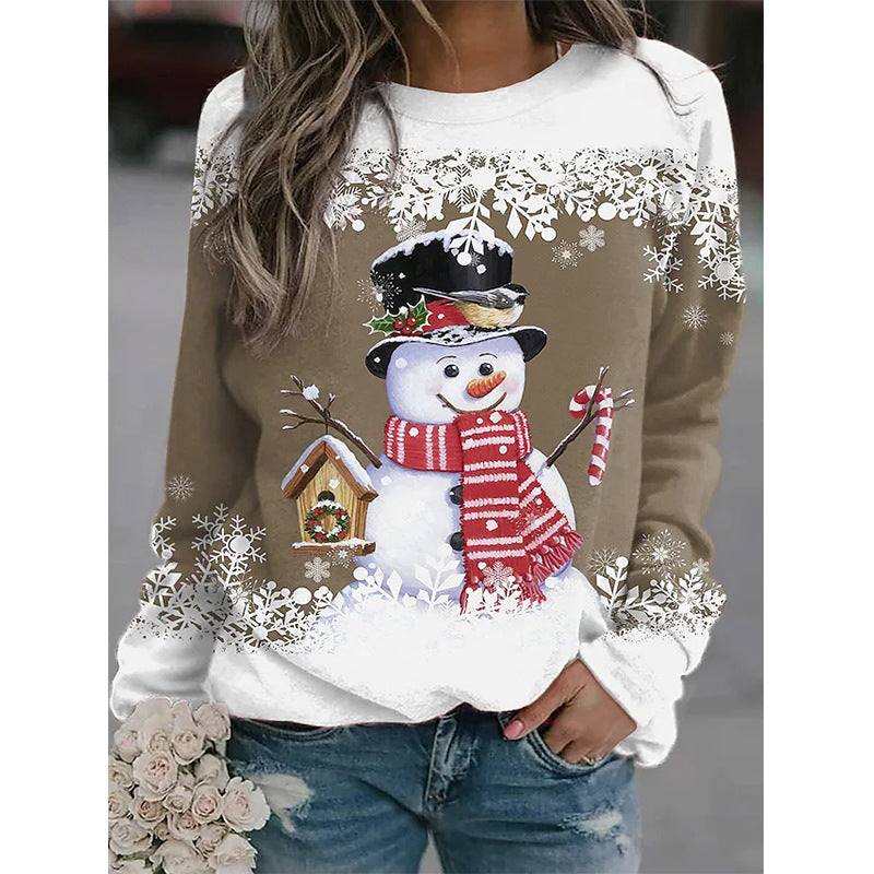 Snowman Printed Panel Loose Sweater