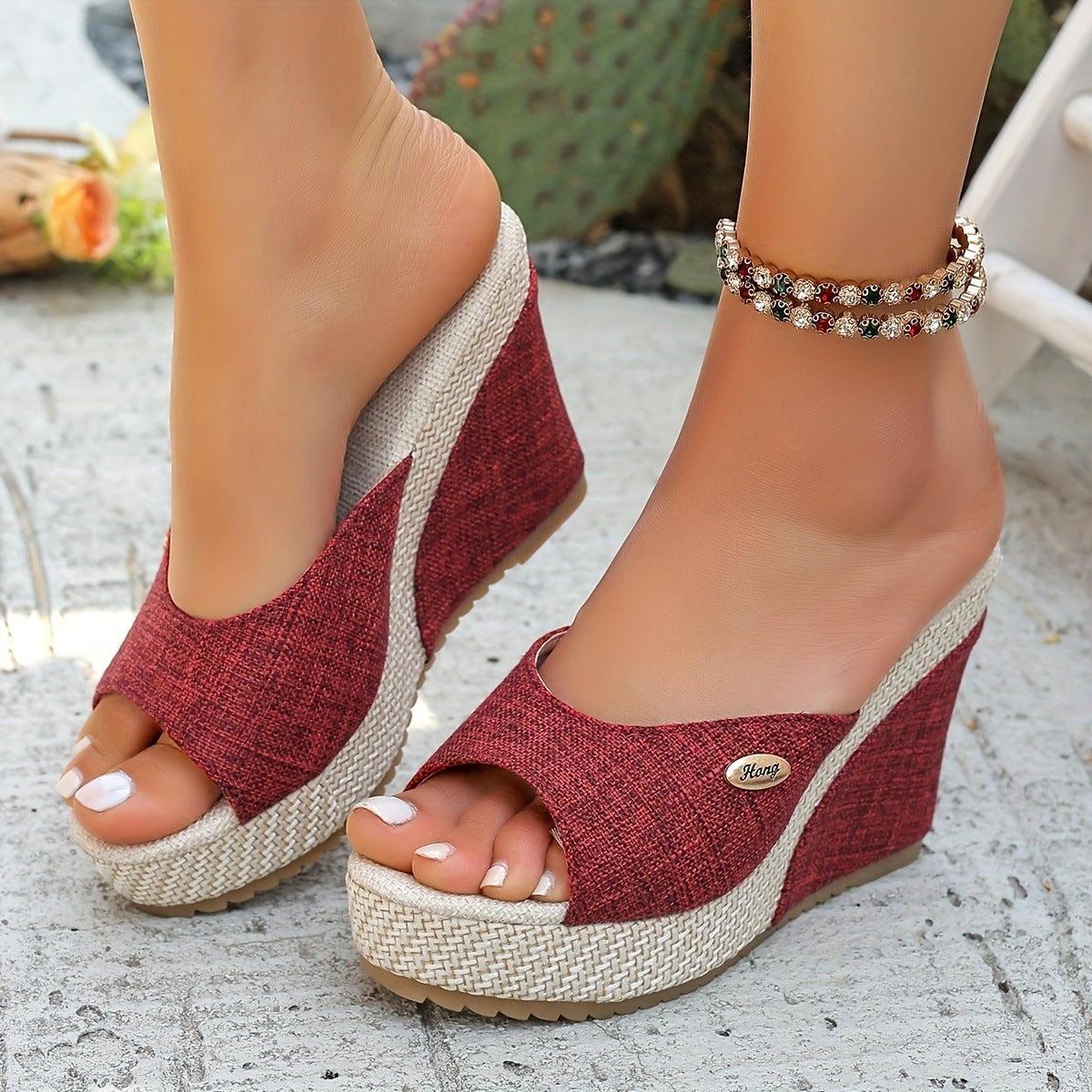 Women's Black Wedge Sandals With Buckle Details, Stylish And Generous