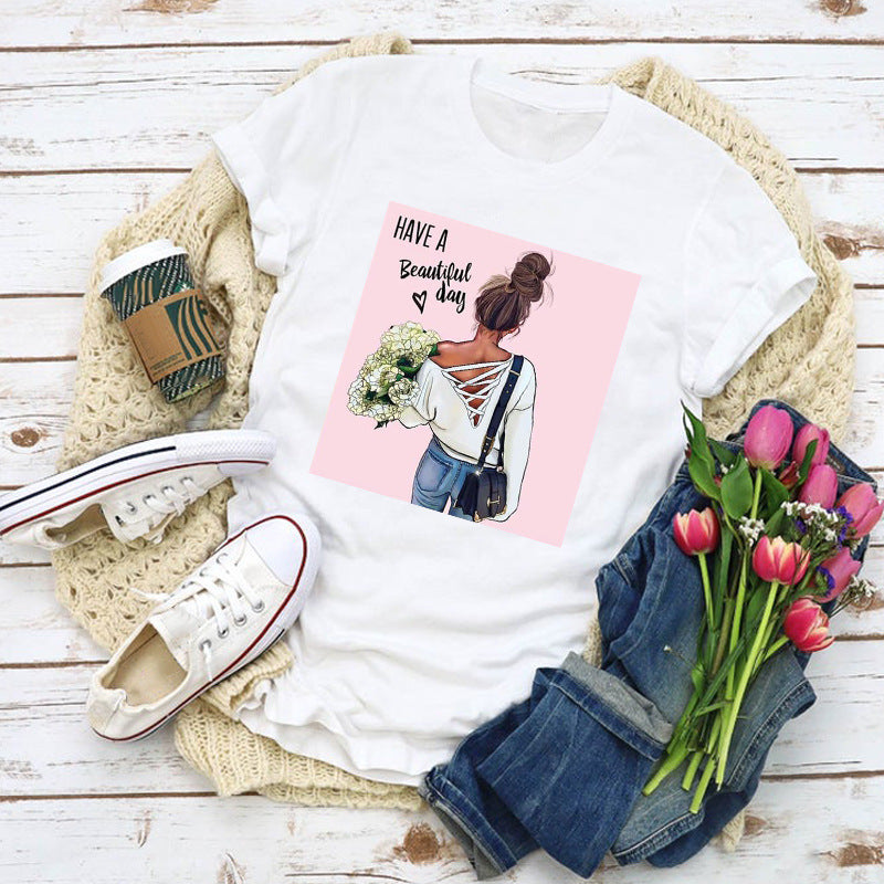 Floral print ladies short sleeve