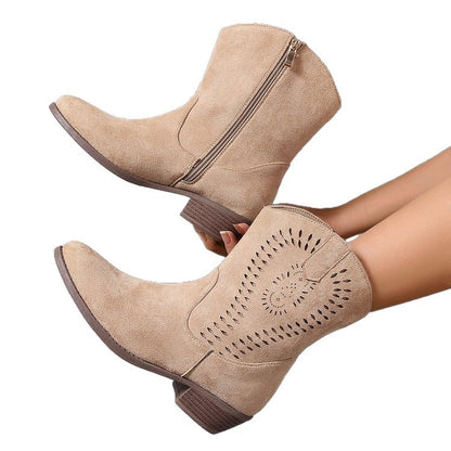 Hollow-out Wedge Side Zipper Knight Boots