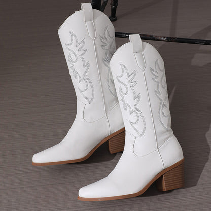 High Heel White Western Cowboy Knight Boots