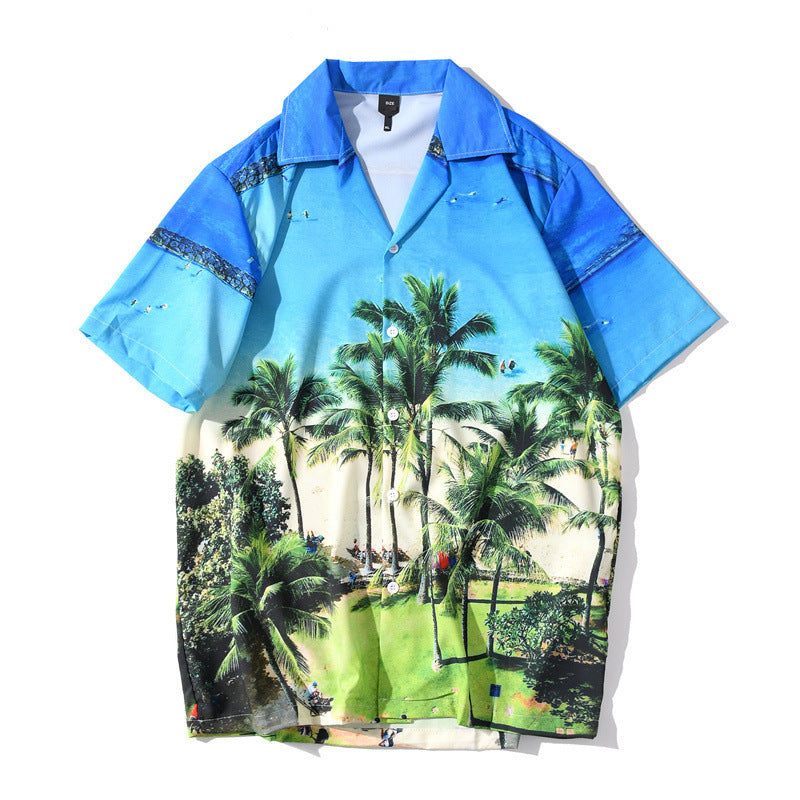 3D Beach Print Casual Short-Sleeved Shirt