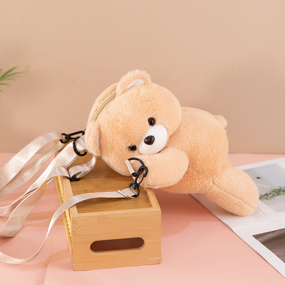 Cartoon Bear Lying Bag Plush Doll Crossbody Bag
