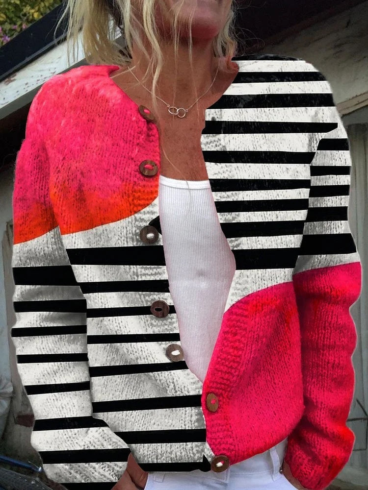 Autumn And Winter Floral Cardigan Round Neck Top