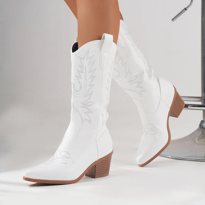 High Heel White Western Cowboy Knight Boots