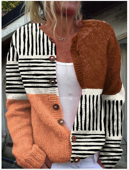 Autumn And Winter Floral Cardigan Round Neck Top