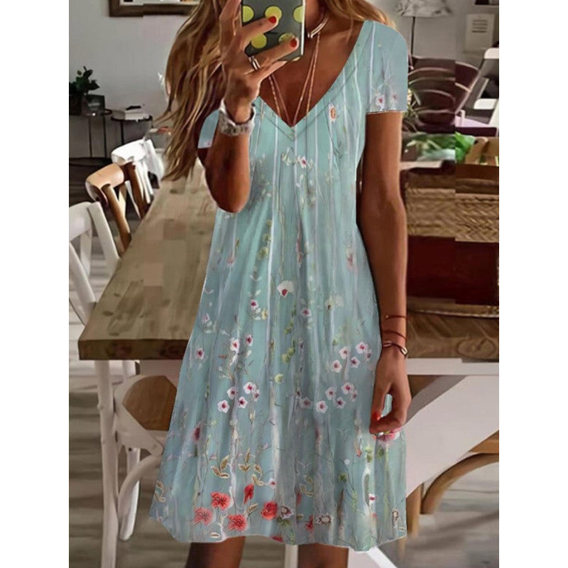 Women's Casual 3D Floral Printed V-neck Casual Dress