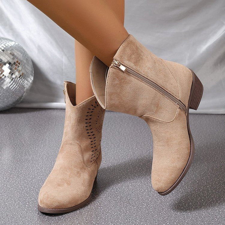 Hollow-out Wedge Side Zipper Knight Boots