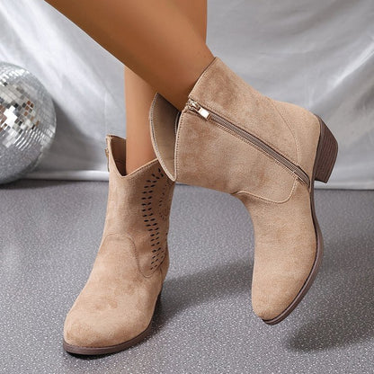 Hollow-out Wedge Side Zipper Knight Boots