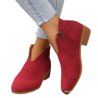 V Cut Chelsea Women's Chunky Heel Pointed Ankle Boots