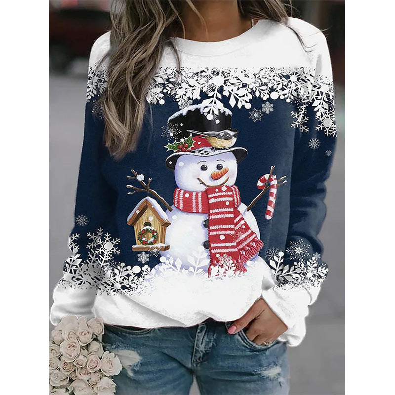 Snowman Printed Panel Loose Sweater