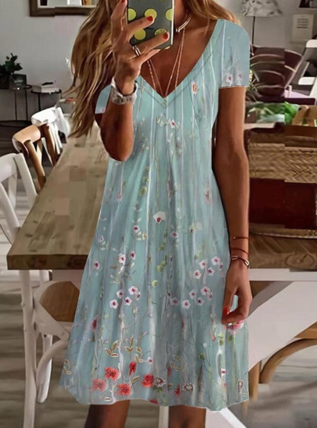 Women's Casual 3D Floral Printed V-neck Casual Dress