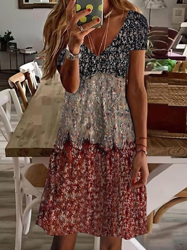 Women's Casual 3D Floral Printed V-neck Casual Dress