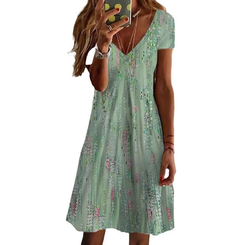 Women's Casual 3D Floral Printed V-neck Casual Dress