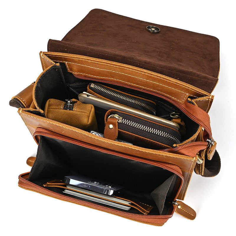 First Layer Cowhide Flip Shoulder Men's Leather Shoulder Bag Crazy Horse Leather Crossbody Bag