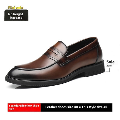 Cowhide Business Formal Wear Men's Slip-on Invisible Height Increasing Leather Shoes