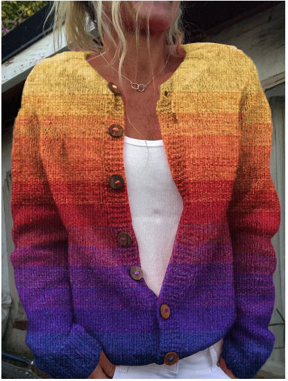 Autumn And Winter Floral Cardigan Round Neck Top