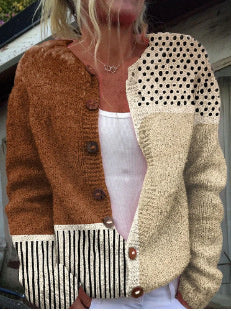 Autumn And Winter Floral Cardigan Round Neck Top